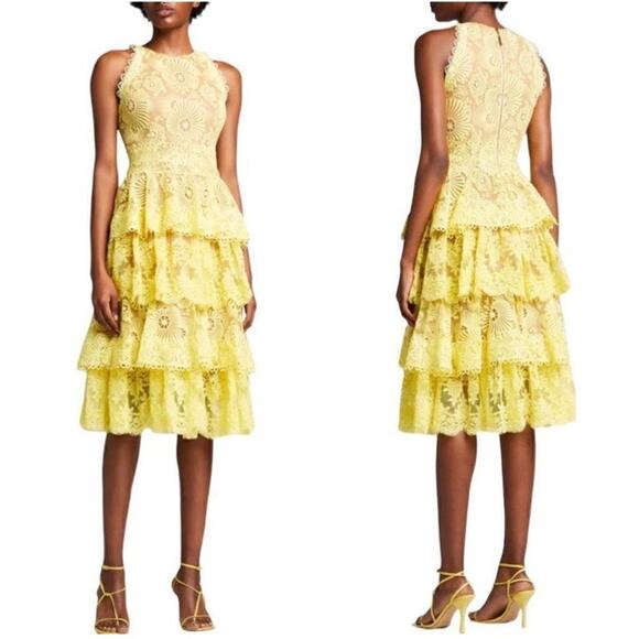 Bronx And Banco Bridget Yellow Midi Dress Ruffle US 10 Extra Large NWT Lace - Picture 1 of 12